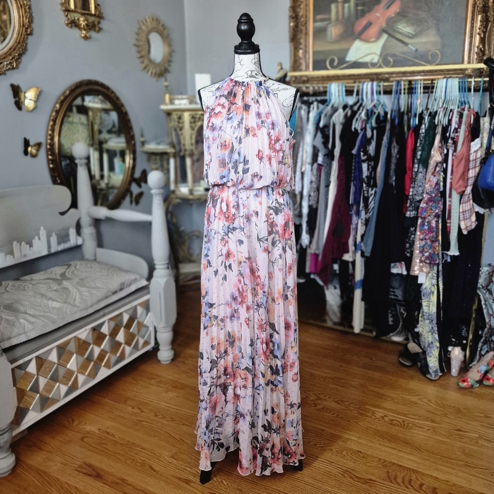 MSK Floral Halter Maxi Dress - Pink and Blue